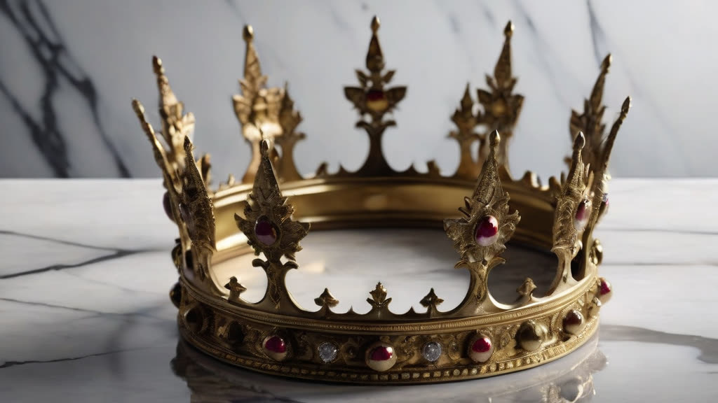 A heavy gold crown on cracked marble, symbolizing power and burden.